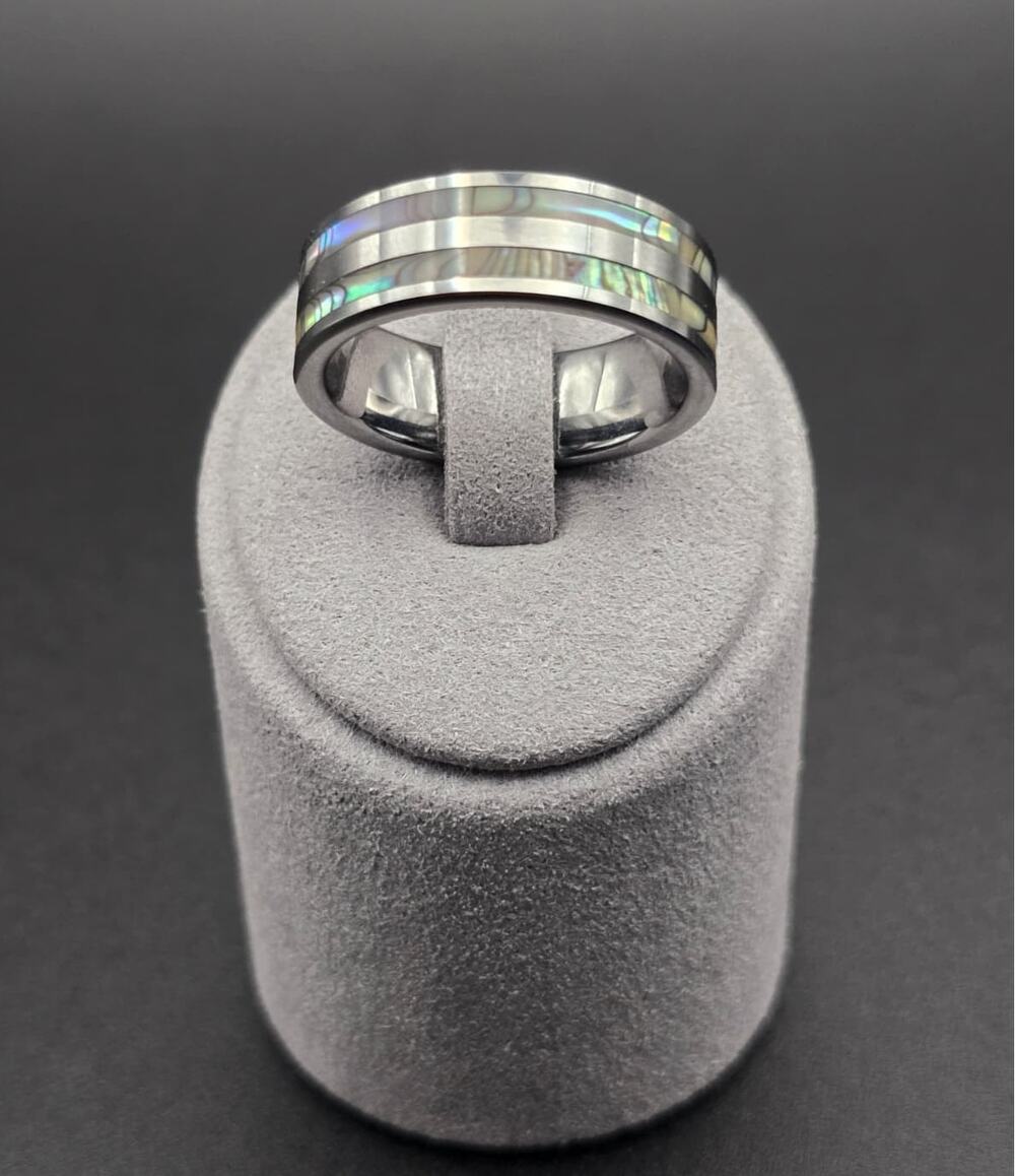 Tungsten Carbide Band 8mm Genuine Abalone Shell Inlay Ring